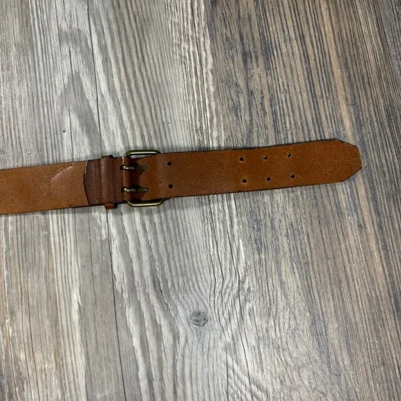Ann Taylor LOFT Brown Genuine Leather Double Buckle Wide Waist Belt Y2K Classic - Picture 7 of 7